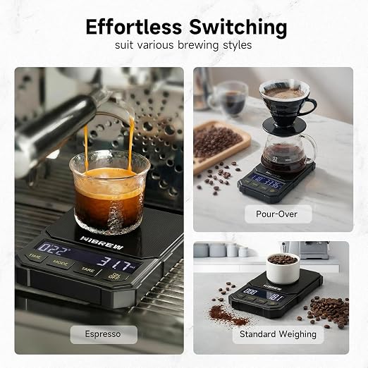 HiBREW Coffee Scale with Timer, 2kg/0.1g Precision, Dedicated Pour-Over & Espresso Modes, Battery Powered, oz/g Unit Switch, for Kitchen, Coffee, Baking, Cooking.