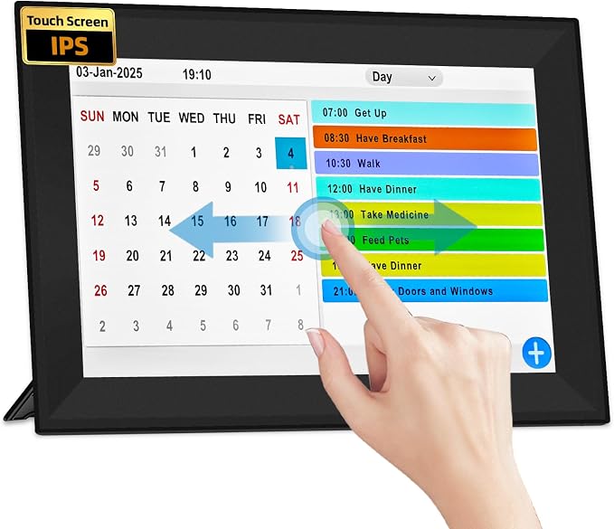 10.1" Touchscreen Digital Calendar Alarm Clock, Dementia Clocks for Seniors Extra Large Display Clock with Day and Date for Elderly, 40 Reminders&64 Alarms&Auto-Dimming&Auto DST(Black)