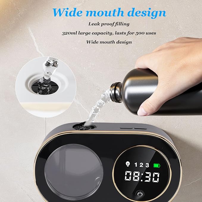 Zunate Automatic Foaming Hand Soap Dispenser, 320ml Wall Mount Rechargeable Touchless Liquid Soap Dispenser with Smart Sensor for Bathroom Kitchen Hotel (Black)
