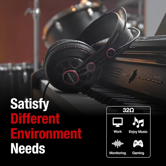 Superlux HD681 Semi-Open Studio Headphones, Wired Over-Ear with 50mm Neodymium Drivers, Single-Sided Cable, 10-30,000Hz, for Monitoring, Recording, Mixing, Podcast, Music,Black