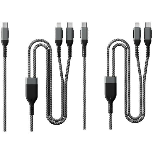 2 in 1 USB C to USB C/Lightning Cable 100W Max 4FT 2Pack,Multi Cable Simultaneous Fast Charging Compatible with MacBook Air/Pro/iPad/iPhone 17/16/15/14/13/12/11 Series,Galaxy S26/S25/24 Series/Pixel