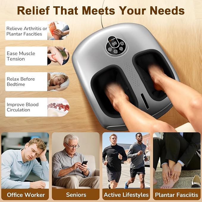 Foot Massager with Heat & Compression for Neuropathy and Tired Feet | Removable liners for easy cleaning, Thoughtful Gift for Family, Friends & Loved Ones