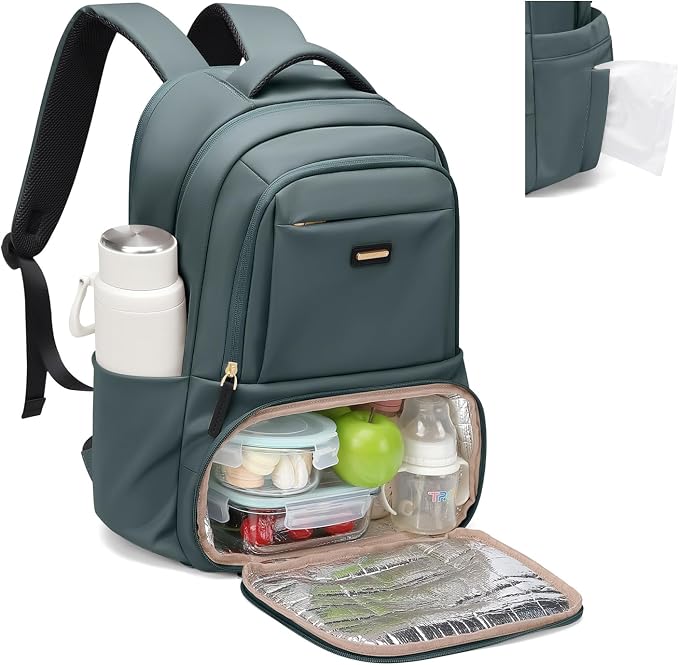 GOLF SUPAGS Lunch Backpack 16 Inch Laptop Backpack with Insulated Cooler Lunch Box Food Bag for College Work Camping Picnics (Atrovirens)