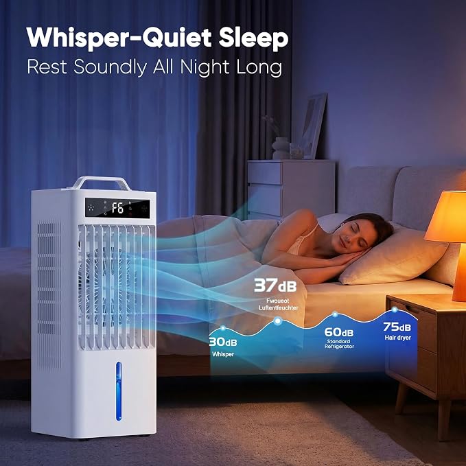 Portable Air Conditioners Fan, Windowless Evaporative Air Cooler 2 Modes & 6 Speeds, 12H Timer for Smart Auto-off, 3-Gals Tank for 20H Cooling,16FT Remote,No Hose Needed,38db Swamp Cooler