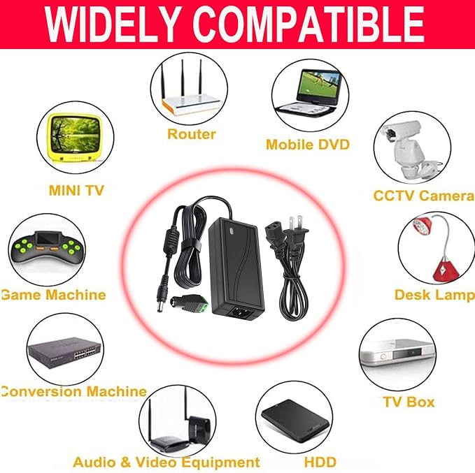 Power Supply, 12V Power Transformers, AC 100-240V to DC 12V 8A Power Supply LED Adapter, 96 Watt Max, for LED Strip Neon Rope String Lights, Computer Project, Recorder, TV Screen