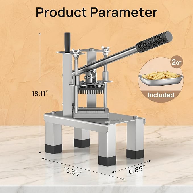 French Fry Cutterr,Professional Potato Cutter Slicer with 3/8", 1/2", 1/4" Stainless Steel Blades Stainless Steel Vegetable Chopper for Potato,Carrot,Cucumber,Onion,Home Use