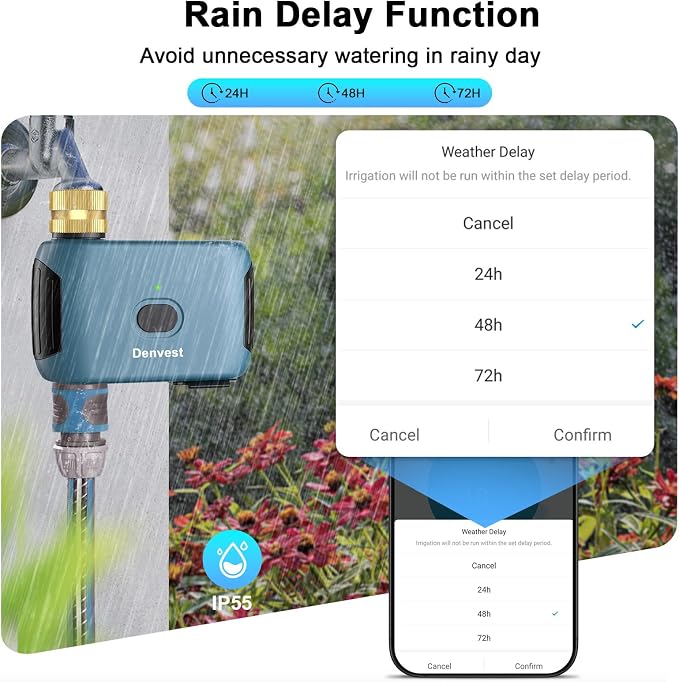 WiFi Water Timer with Brass Inlet, 1 Zone Smart Sprinkler Timer for Garden Hose Faucet, Hose Timers with Up to 20 Watering Plans, APP & Voice Control, Compatible with Alexa (2.4GHz Only)