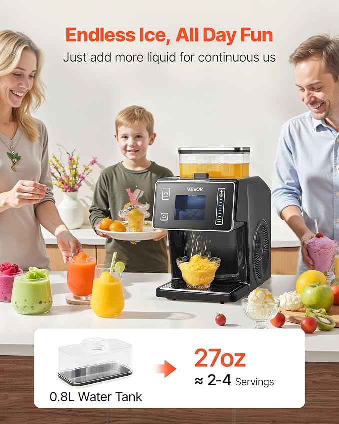 VEVOR Snowflake Ice Machine, 44LBS/24H Snowflake Ice Maker, Ice-Shaver Machine with Stainless Steel Blade, Electric Snow Cone Maker with 0.2 Gal Tank, 60S Fast Pre-Cooling, for Home & Small Gatherings