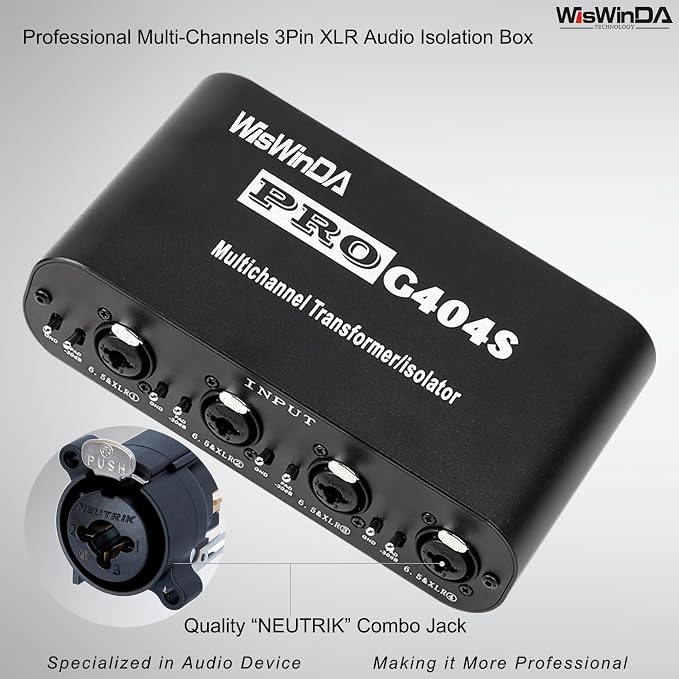 4Channels Pro G404s XLR/TS/TRS/1/4" Passive Hum Eliminator Direct Box for Audio Equipments Ground Loop Isolator Noise Filter for Different Audio Systems Using (Pro G404S)
