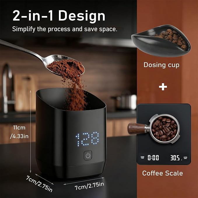 Subscale Digital Dosing Cup with LED Display, 0.1g High Precision Expresso Coffee Scale, Rechargeable Coffee Bean Measurer, Touch Sensitive Brewing Espresso Accessories - Ideal for Coffee Lover Gifts