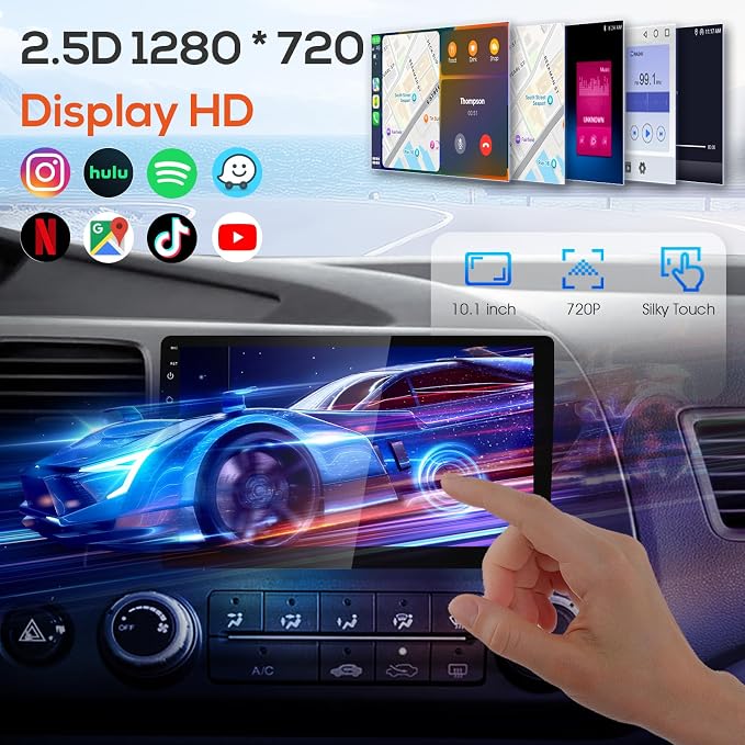 Haudio 10.1" Double Din Car Stereo, Touchscreen Car Radio with Wireless Apple CarPlay & Android Auto, Bluetooth 4.1, HD Backup Camera, Mirror Link, GPS Navigation, WiFi, Voice Control, 2+64GB, FM/AM