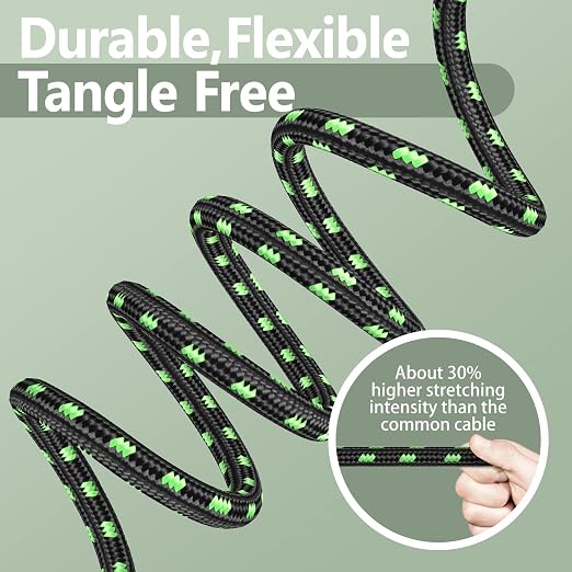 15FT Instrument Cable - Electric Guitar & Bass Cable with Right Angle 1/4 Inch Connector, Black & Green