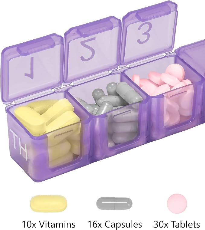 e-Pill 5 Times a Day x 7 Day Large Weekly Pill Organizer, Vitamin and Medicine Pill Box - with Discreet Case, Rainbow Color