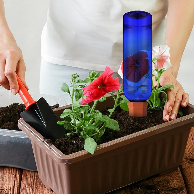 Teenyyou 12 Pcs Watering Spikes for Indoor Plants Include Terracotta Self Watering Spikes Devices and 26 oz Plastic Bottles Slow Release Vacation Insert Automatic(Blue)
