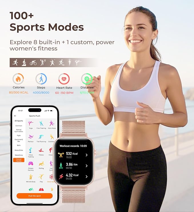 Iaret Smart Watch for Women, 1.83" HD Fitness Tracker with 4 Bands, Answer/Make Calls, Heart Rate/Sleep/SpO2/Step Tracking, 100+ Sport Modes, Android/iPhone Compatible Gift (White)