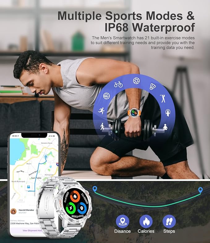 SUNKTA Military Smart Watch for Men(Answer/Dial Calls),1.39''HD Touchscreen,5ATM Waterproof Fitness Watch,100 Sports Modes, with Heart Rate/SpO2 for Android/iOS Smart Watch Silver