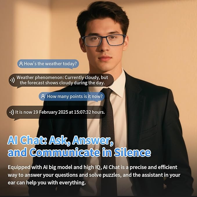 AI Glasses for Men Women Powered by ChatGPT, Bluetooth Smart Glasses with AI Translation(165+ Language), AI Noise Cancellation Via APP, Blue Light Filtering & Ultra-Slim Detachable Arms for Working