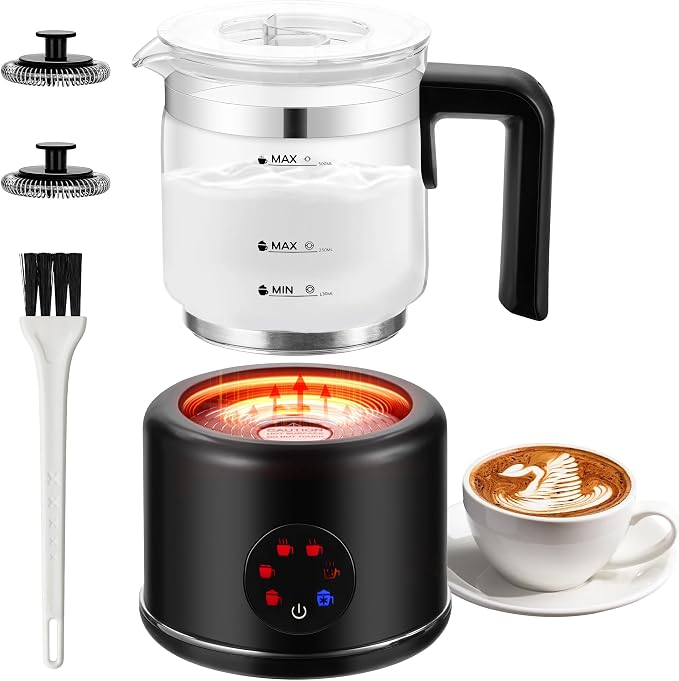 JXXM Electric Milk Frother, 6 in 1 Milk Steamer,17oz Automatic Warm and Cold Foam Maker for Coffee,Latte, Cappuccino, Macchiato, Hot Chocolate (Black)