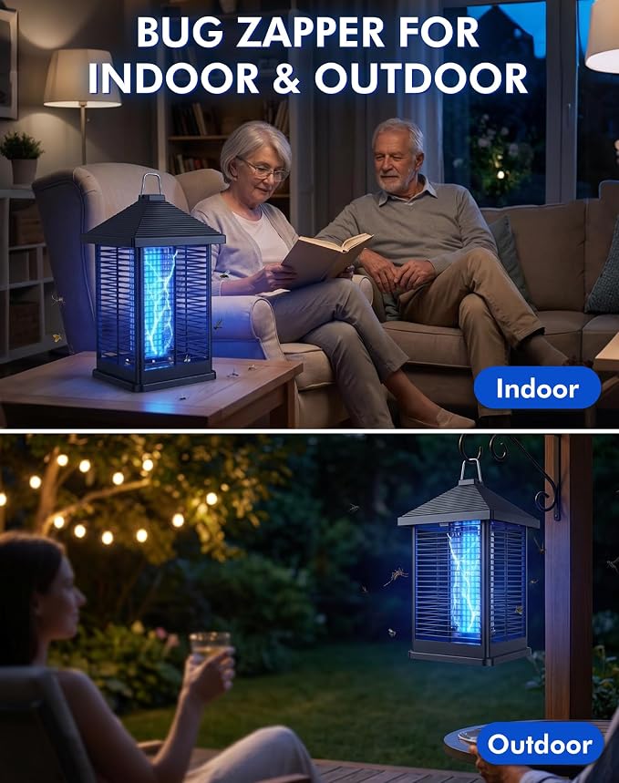 4000V Electric Bug Zapper Outdoor Indoor with Auto Smart Light Sensor – RATOGE Mosquito Zapper IPX4 Waterproof, Mosquito Killer, Insect Fly Trap Covers 2100 sq ft for Patio, Garage, Backyard, Porch