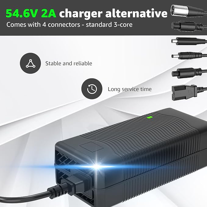 54.6V 2A Fast Charger 7 in 1 Plugs for 48V Lithium Batteries, Universal Power Adapter for 48V-54.6V Lithium Batteries