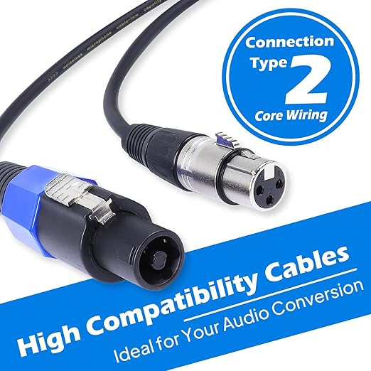 2 Pack 10 Feet Speakon to XLR Cable, SpeakON Male to 3 Pin XLR Female Microphone Cables, NL4FC Twist Lock Connector to XLR Speaker Extension Wire for PA, Amplifier, Stage Monitor