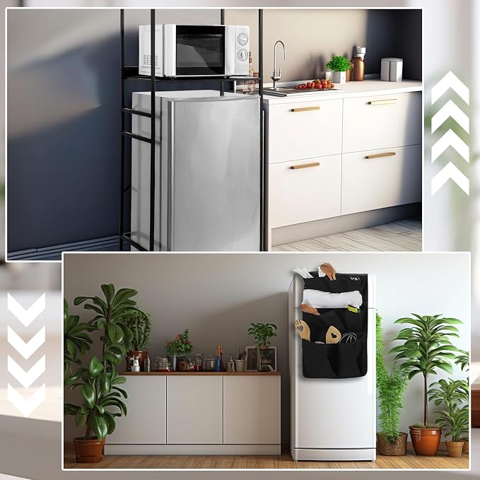 Weysat Dorm Essentials 1 Pcs Mini Fridge and Microwave Stand for Dorm 1 Pcs Mini Fridge Organizer Over the Refrigerator Storage Organizer for Home Office School Kitchen(Black)