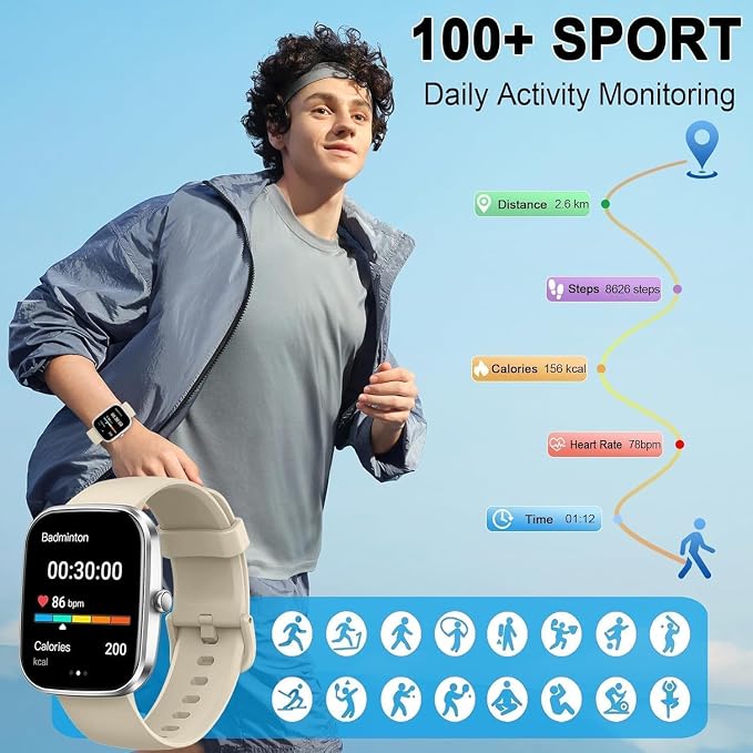 Soudorv Smart Watch(Answer/Make Call), 1.91" Smartwatch for Men Women, 2026 New Fitness Watch with 110+ Sport Modes, Fitness Activity Tracke with Pedometer/Sleep, Silver-Beige