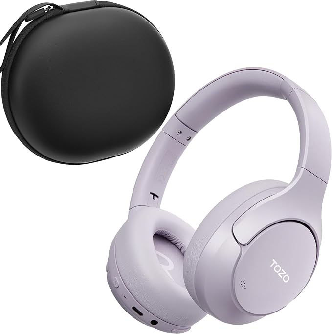 TOZO HT3 Hybrid Noise Cancelling Headphones, 90H Battery Life Wireless Over Ear Bluetooth 6.0 Foldable Headset, AI Voice Assistant with 5 Mics, Connect 2 Devices & Hi-Res Sound, 32 Audio EQ, with Case