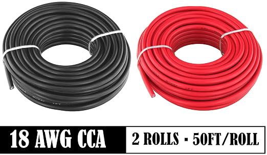 GS Power 100ft CCA 18 Gauge Wire Automotive, 50ft Spool-Red/Black, 18 AWG 12v, Speaker Electrical Wire Low Voltage Primary for Car Stereo Audio Trailer Harness Hookup Wiring LED Light DIY