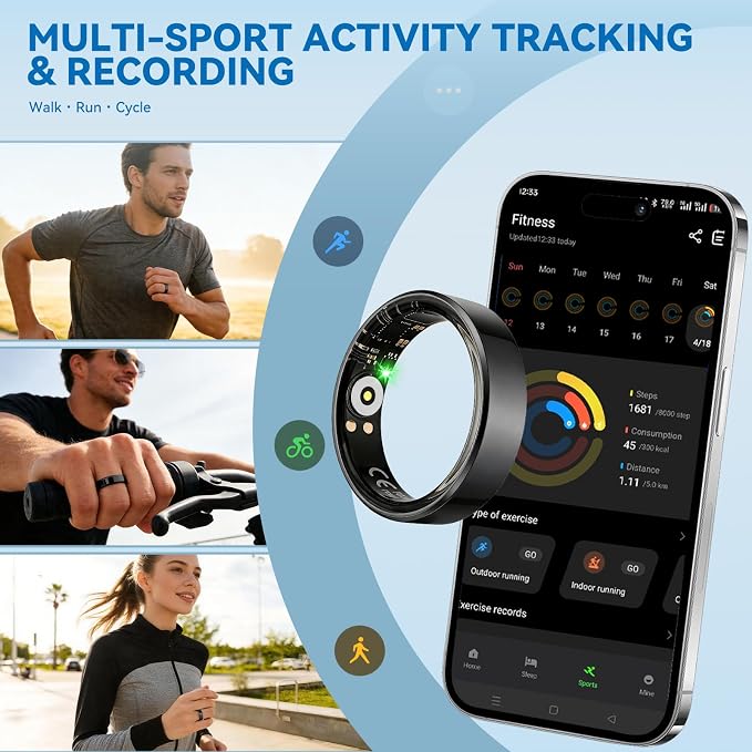 Smart Fitness Ring for Men and Women – Lightweight & Barely‑There Feel, Track Heart Rate, Stress, Sleep, Steps & SpO2, Ultra‑Slim 6mm,10ATM Waterproof, No Subscription Fee, Black 11
