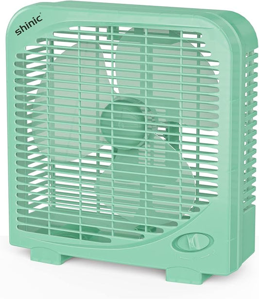 shinic 10" Tabletop Box Fan for Bedroom, 2 Speeds, Quiet Table Fan with Strong Airflow, Energy Efficient Small Box Fan, Portable Kitchen Exhaust Fan for Bedroom Bathroom Office Dorm Workshop, Green