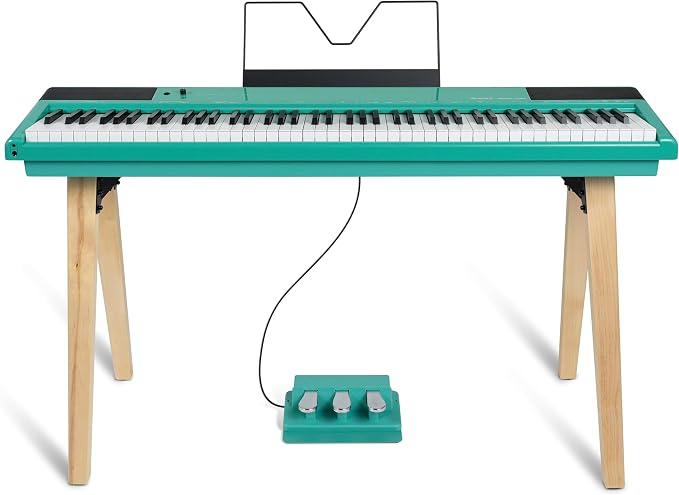 Alesis Recital Home Digital Piano with 88 Hammer Action Weighted Keys, Stand, Pedals and Lessons, Turquoise