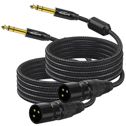 XLR Male to 1/4, TRS to 6.35mm 6ft 2Packs Gold-Plated Connectors Nylon Braided, Quarter Inch to XLR Male Cable for Speakers, Mixers, Amplifiers