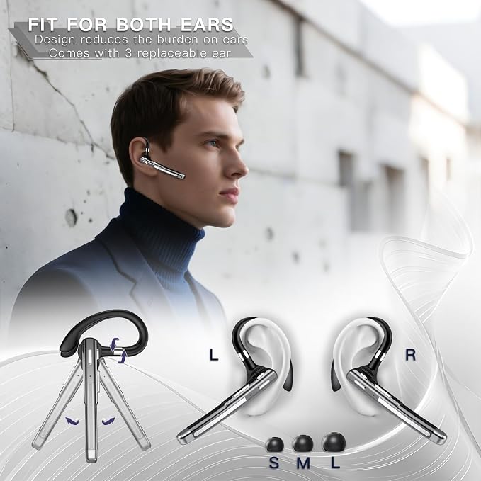 Bluetooth Headset V6.1,100Hrs Talk Time Dual Noise Cancellation Wireless Earpiece,Handsfree Headset with Mic,Driving Headset for Android, iOS,Laptop,Office,Truck Driver,Gunmetal Black