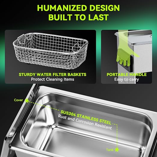 3L Ultrasonic Cleaner, One-Touch Cleaning,Heating, Deep Mode, ECO Energy-Saving Ultrasonic Cleaning Machine Excellent for Labs,Carburetor,Jewelry,Dentures,Automotive & Industrial Parts.