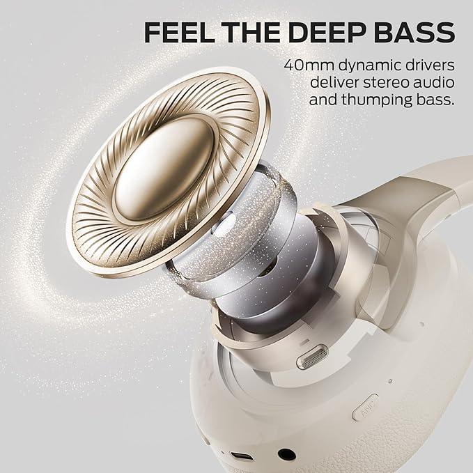 Monster Persona 5th ANC-Wireless Bluetooth Over-Ear Headphones with Microphone, 70H Playtime, Foldable Lightweight Bluetooth 6.0Headphone for Travel/Office(Beige)