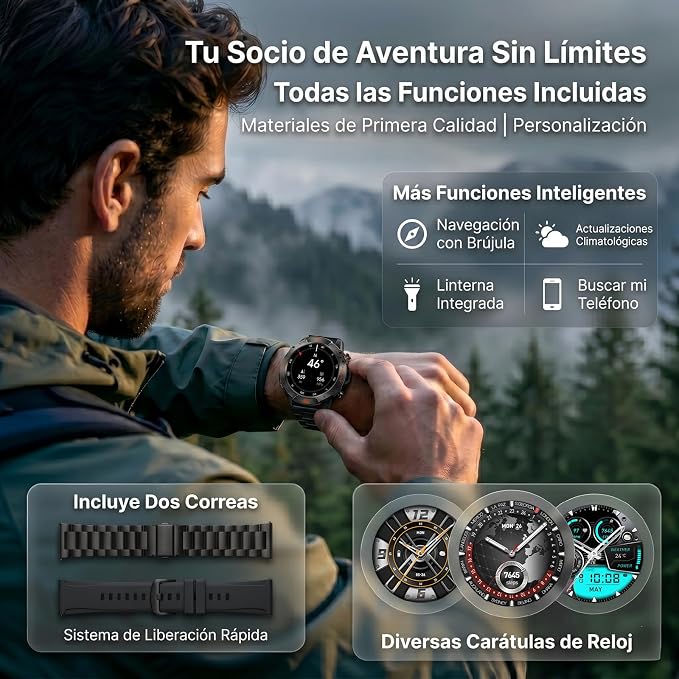 WalkerFit Rugged Military Smart Watch for Men, 1.43" AMOLED Tactical Fitness Tracker (Answer/Make Call), 5ATM Waterproof, Heart Rate/SpO2/Sleep Monitor, 178+ Sports Modes, for Android iPhone, 2 Bands