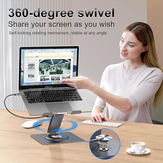 Laptop Docking Station Stand Dual Display 4K HDMI USB3.0 3.5mm Audio Jack 9-IN-1 360° Swivel Laptop Stand for Desk with USB-C Hub Multiport Adapter Universal for MacBook Pro/Air/Dell/HP/Surface/Lenovo