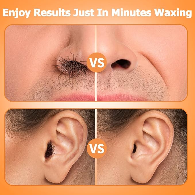 100g Nose Hair Waxing Kit with 30 Applicators (Up to 30 Uses), 10 Mustache Guards, 15 Wipes for Quick and Painless Hair Removal on Nose, Ears, and Face - For Men and Women
