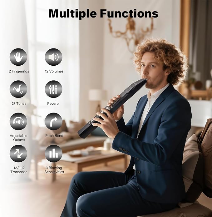 AIJOY AWI-100 Portable Digital Wind Instrument, Mini Electric Saxophone with 27 Musical Tones, 2 Fingering Modes, 5-Octave Range, Bluetooth MIDI & Rechargeable, for Beginners Adults Teens