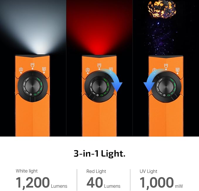 OLIGHT ArkPro Lite Flat Pocket Flashlight, Rechargeable Portable 1200 Lumens with White LED, Red Light, and UV Light, Triple Sources for Pet Urine Detection, Camping, Emergency, Working (Orange)