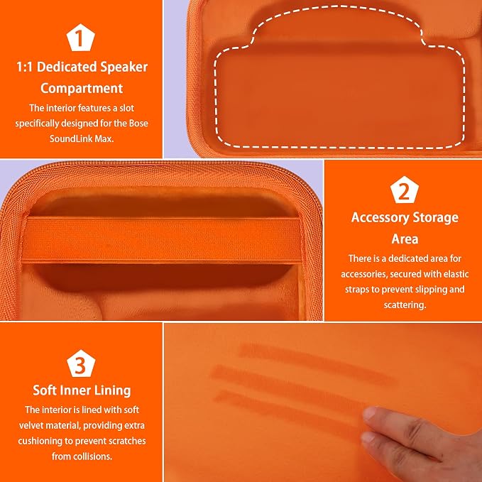 for Bose SoundLink Max Portable Speaker Hard Protective Case, Portable Travel Case Replacement with Shoulder Strap and Handle (Orange Case) - co2CREA