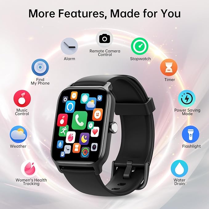 Tensky Smart Watch for Women/Men, 1.85'' Big Activity Smartwatch for iPhone/Android, 100+ Sport Modes Fitness Tracker (Answer/Make Call), Alexa Built-in, Sleep/Heart Rate/SpO2 Monitor, 2ATM Waterproof