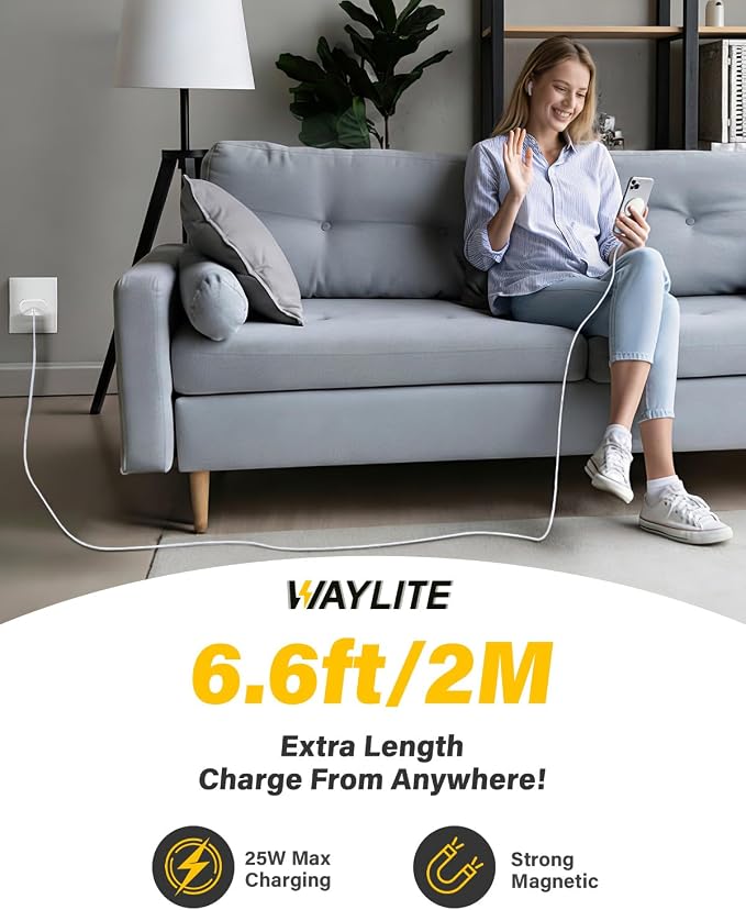 25W Magnetic Wireless Charger, 6FT Fast Charging Pad Wireless Charge for iPhone 17 16 /AirPods3/2/Pro/for Galaxy S26 Ultra/Pixel 10 Series, Portable Charger for Desk& Travel(2Pack,White)