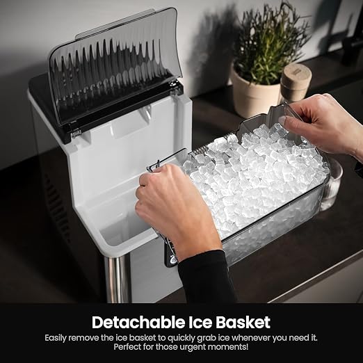 Kismile Nugget Ice Makers Countertop,Portable Ice Machine with Crushed Ice, 35lbs/Day,Self-Cleaning,One-Click Operation for Home Use(Stainless Steel Silver)