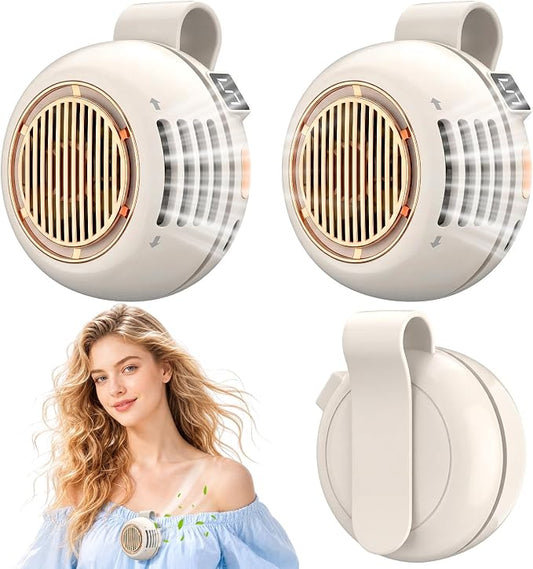 2 Pack Portable Silent Mini Bladeless Fan Clip On 5 Adjustable Speeds Digital Display 360° Rotatable USB Rechargeable Electric Small Fan for Shirt Waist Outdoor Travel(Beige)