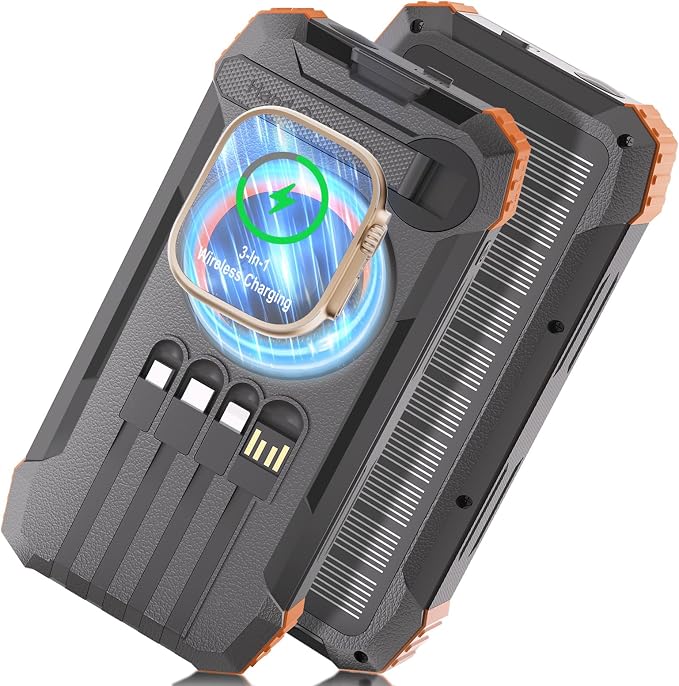 Solar Power Bank 49800mAh, 15W 3-in-1 Wireless Charger, 25W Fast Charging USB C Portable Charger, Solar & Hand Crank External Battery with LED Flashlight for Camping Outdoor Emergency iPhone Android