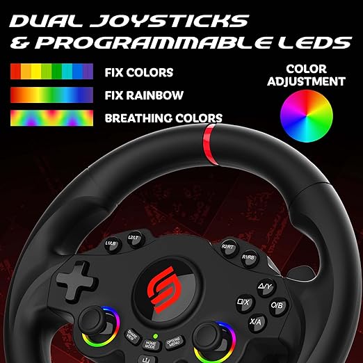 SUBSONIC Superdrive 220RS Racing Wheel Switch 2/Switch PS4 PC Xbox series | Steering Wheel with Dual Joysticks for GTA 6 & Famring simulator- LED - Vibration - Diameter 22 cm, Rotation 180° - Pedals