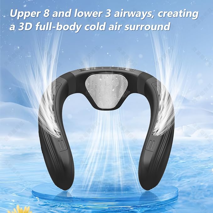 Neck Air Conditioner Fans That Blow Cold Air Cooling Device Wearable Fan, 5200mAh Battery Operated Rechargeable Personal Fan, Black