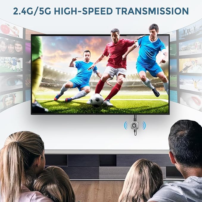 Wireless HDMI Display Dongle Adapter, 4K Decode & 1080P@60Hz Wireless Casting for iPhone/iPad/MacBook to TV/Monitor/Projector, Plug & Play Portable HDMI Extender Support AirPlay
